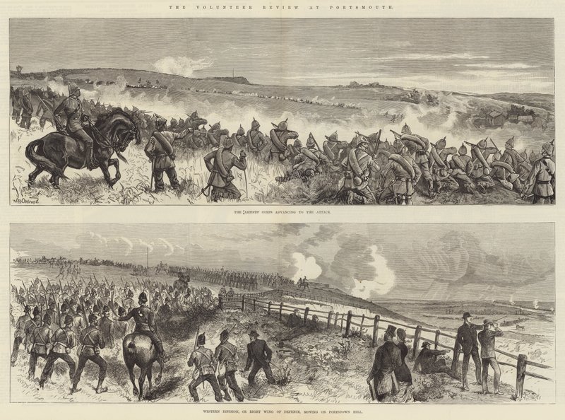 De Vrijwilligersparade in Portsmouth door William Heysham Overend
