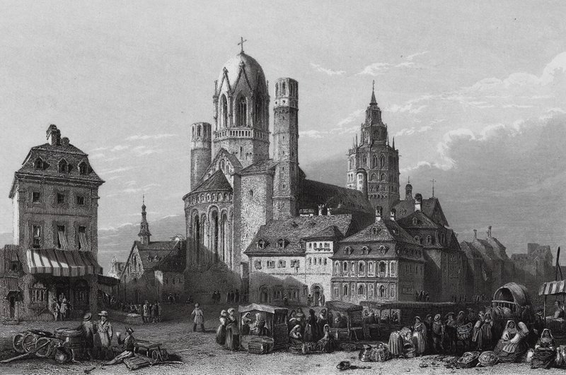 Kathedraal van Mainz, Rijn door William Leighton (after) Leitch