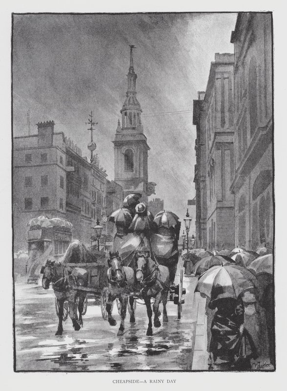 Cheapside, een Regenachtige Dag door William Luker
