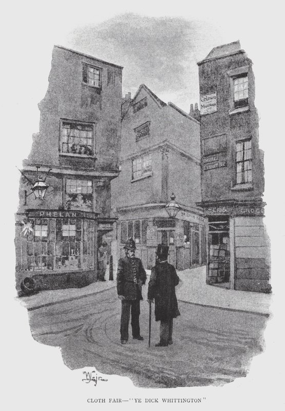 Cloth Fair, "Ye Dick Whittington" door William Luker