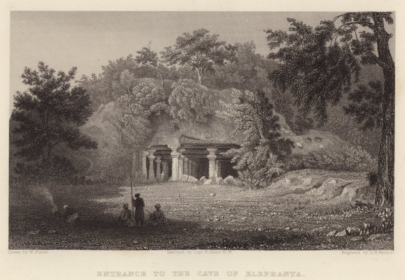 Ingang van de Grot van Elephanta door William Purser