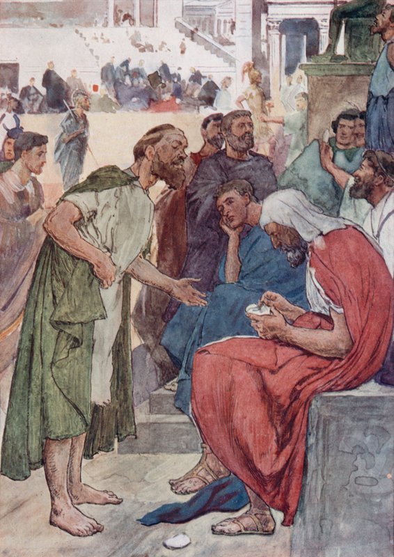 Aristides en de burger (kleur litho) door William Rainey
