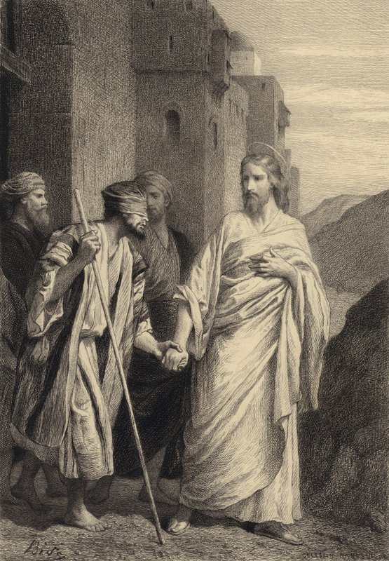 Jezus leidt de blinde man door after Albert Robida