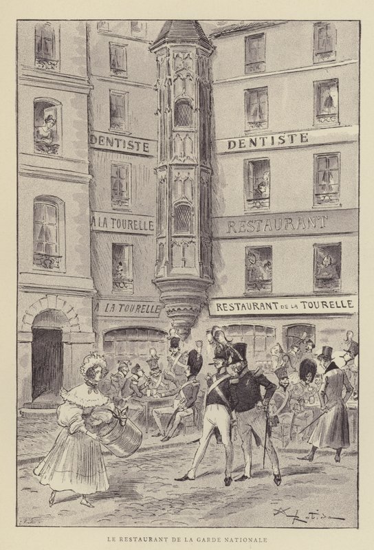 Het restaurant van de Nationale Garde door after Albert Robida