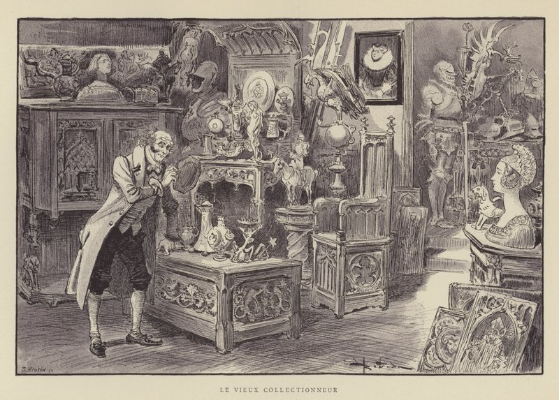 De oude verzamelaar door after Albert Robida