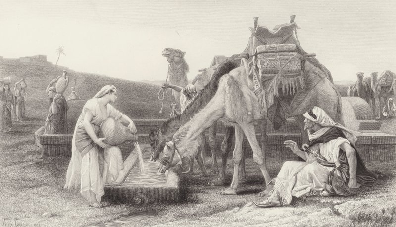 Rebekka en Eliezer door after Alexandre Cabanel