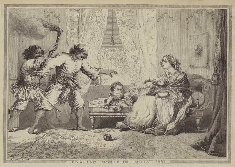 Engelse huizen in India, 1857 door after Edward Hull