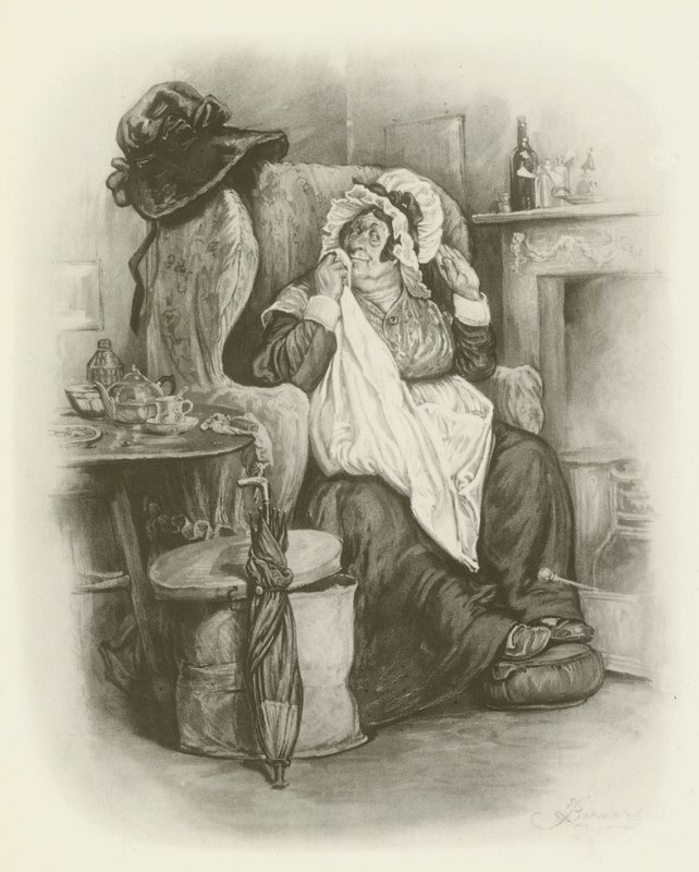 Mevrouw Gamp door after Frederick Barnard