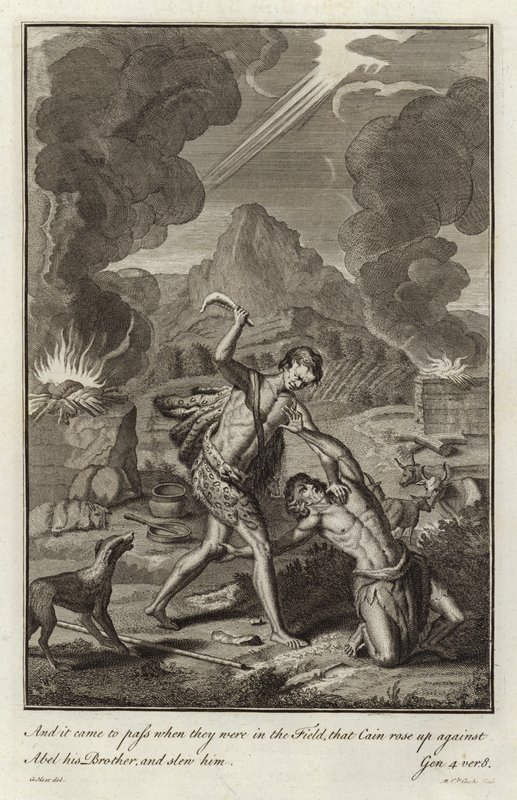 Kaïn doodt Abel door after Gerard Hoet