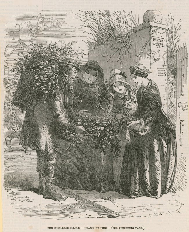 De maretakverkoper (gravure) door after Hablot Knight Browne