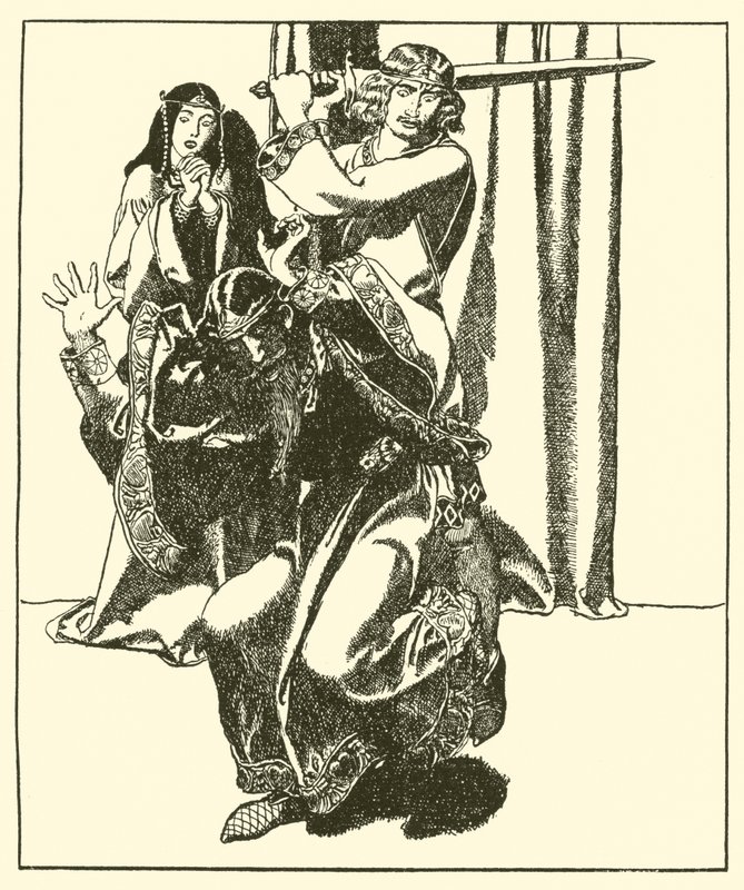 Sir Tristram valt koning Mark aan door after Howard Pyle