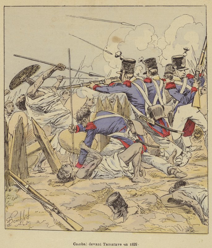 Gevecht voor Tamatave in 1829 door after Louis Charles Bombled