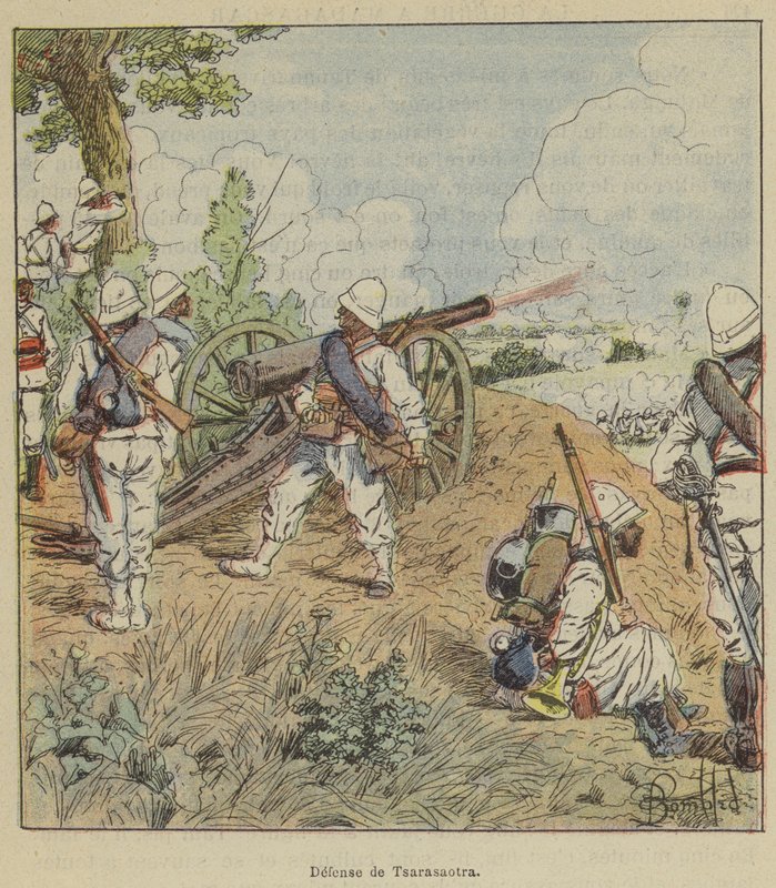 Verdediging van Tsarasaotra door after Louis Charles Bombled