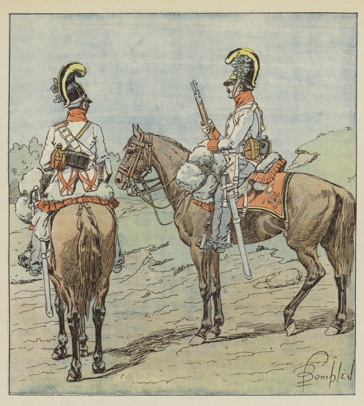 Oostenrijkse dragonders op wacht door after Louis Charles Bombled