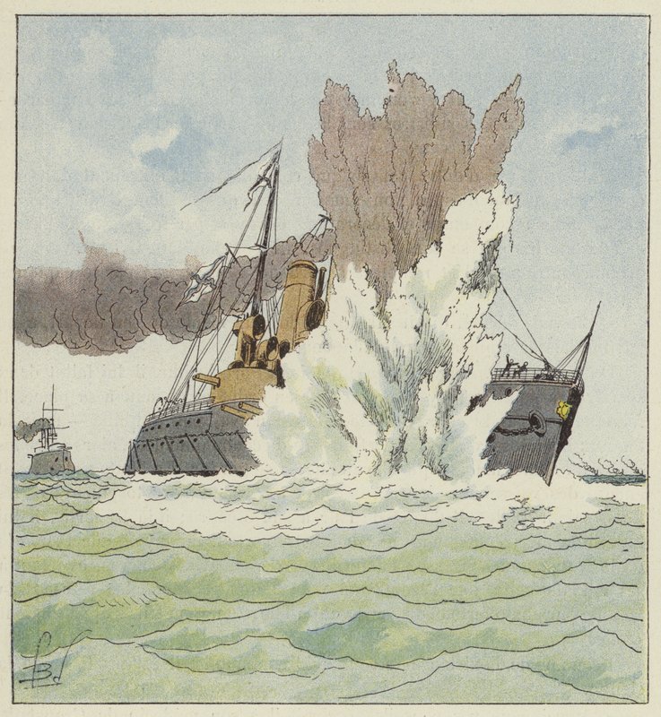 Explosie van de Petropavlosk door after Louis Charles Bombled