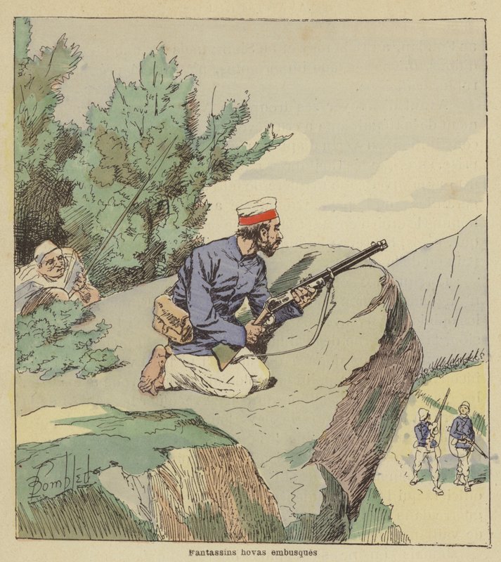 Hova-infanterie in hinderlaag door after Louis Charles Bombled
