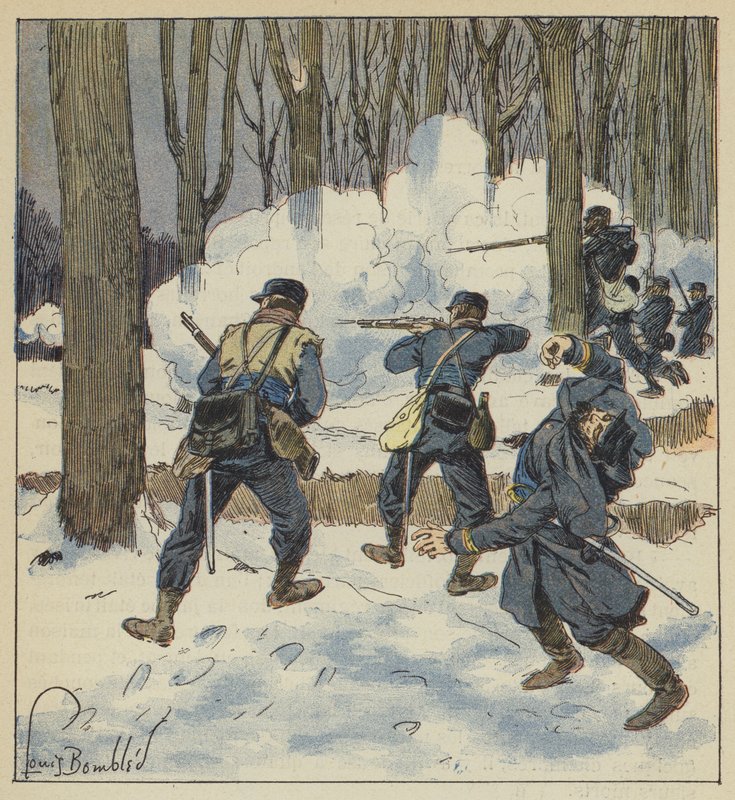 Vrijschutters vechten in het bos door after Louis Charles Bombled