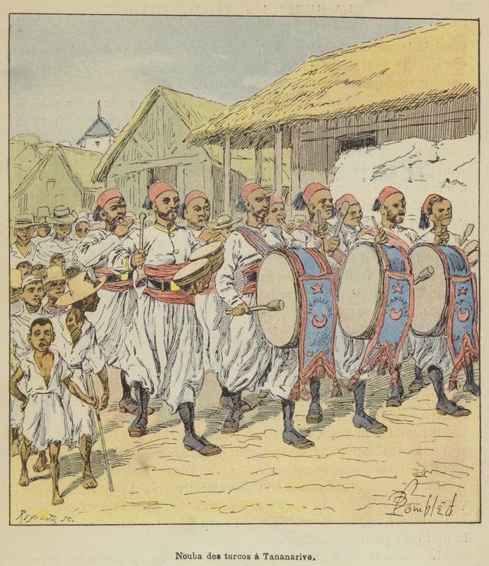 Nouba van de Turcos in Tananarive door after Louis Charles Bombled
