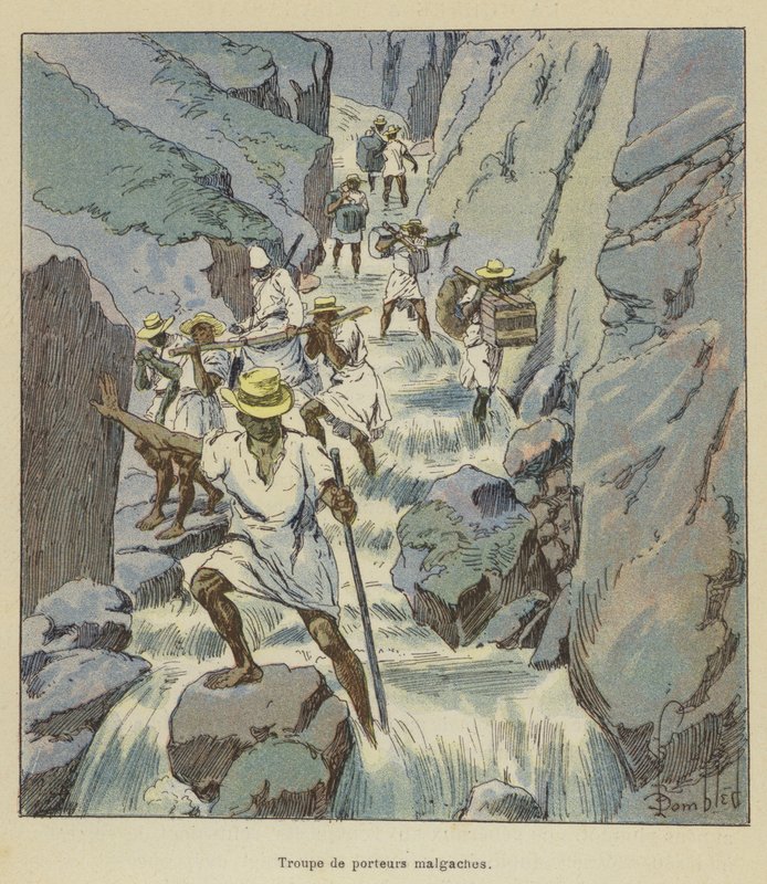 Groep Malagassische dragers door after Louis Charles Bombled