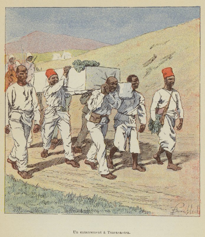 Een begrafenis in Tsarasaotra door after Louis Charles Bombled