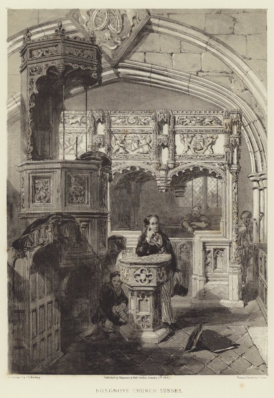 Boxgrove Kerk, Sussex door Samuel (after) Prout