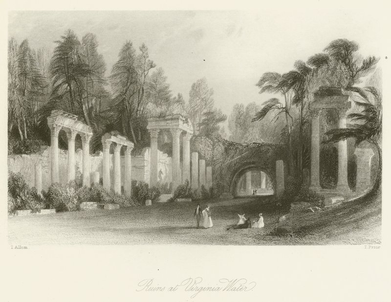 Ruïnes bij Virginia Water door after Thomas Allom