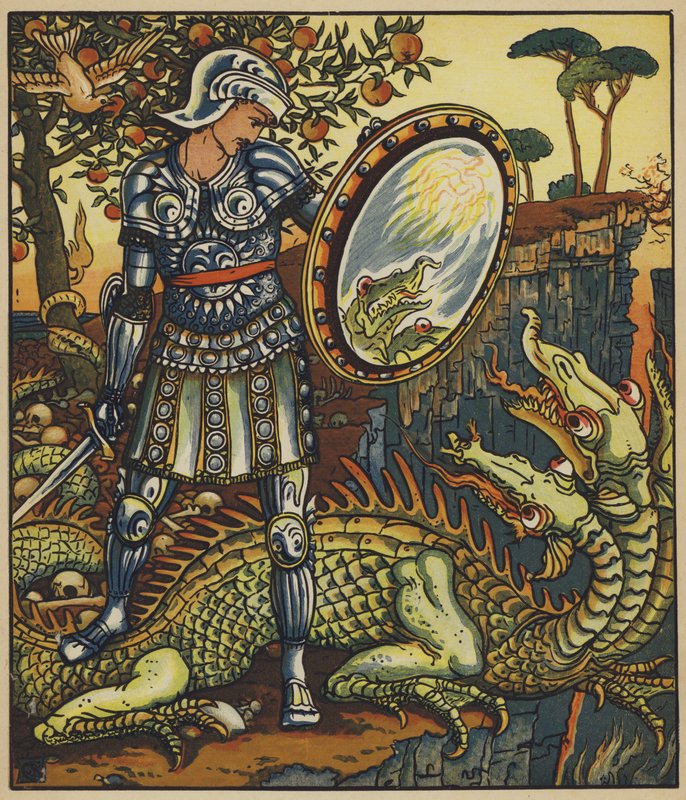 Prins Cheri en de draak door after Walter Crane